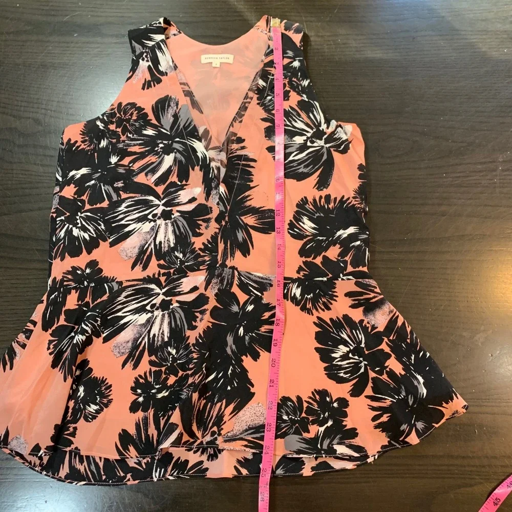 Rebecca Taylor Silk Floral Sleeveless Peplum Top Pink Black Size 2‎ Soft Grunge - Picture 8 of 10